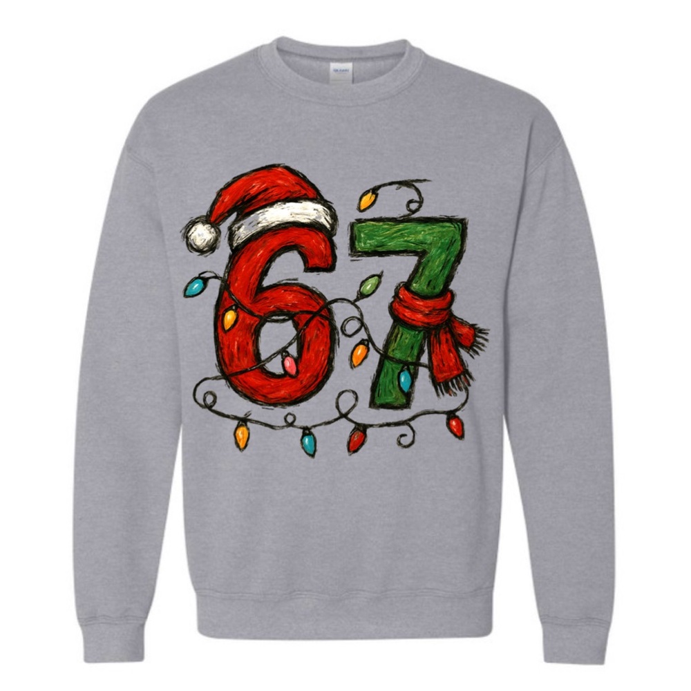 67 Gray Crewneck Holiday Crewneck sweater Finny Graphic size SMLXLXXLXXXL